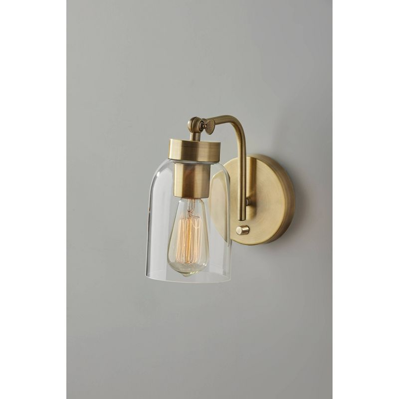 Bristol Wall Lamp Antique Brass - Adesso: Mid-Century Modern, Clear Glass Dome, ETL Listed, Adjustable Arm