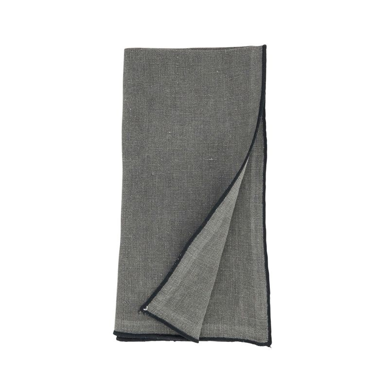 Saro Lifestyle Stitched Border Stonewashed Linen Napkins (Set of 4), Slate, 20" x 20"
