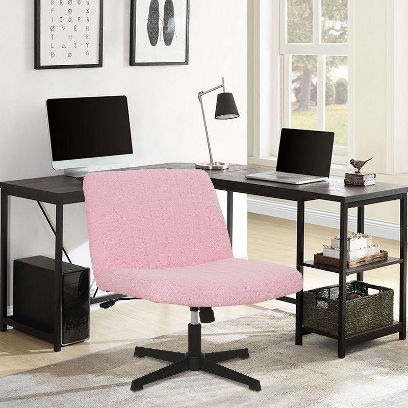 FDW Home Office Chair Armless Cross Legged Desk Chair with Swivel Base and Adjustable Height Upholstered in Faux Leather, Pink
