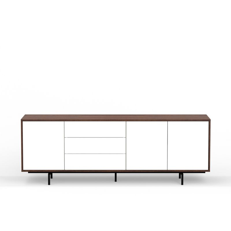 Glenwillow Home Atlas 78" x 28" Highboy Modern TV Stand Cabinet And Sideboard - Walnut Frame, White Door/Drawers, Black Base