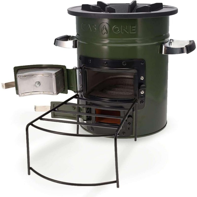GasOne Portable Wood Burning Rocket Stove Camping for Backpacking, Hiking, RV and Survival - Insulated Barrel Stove Kit with Silicone Handles