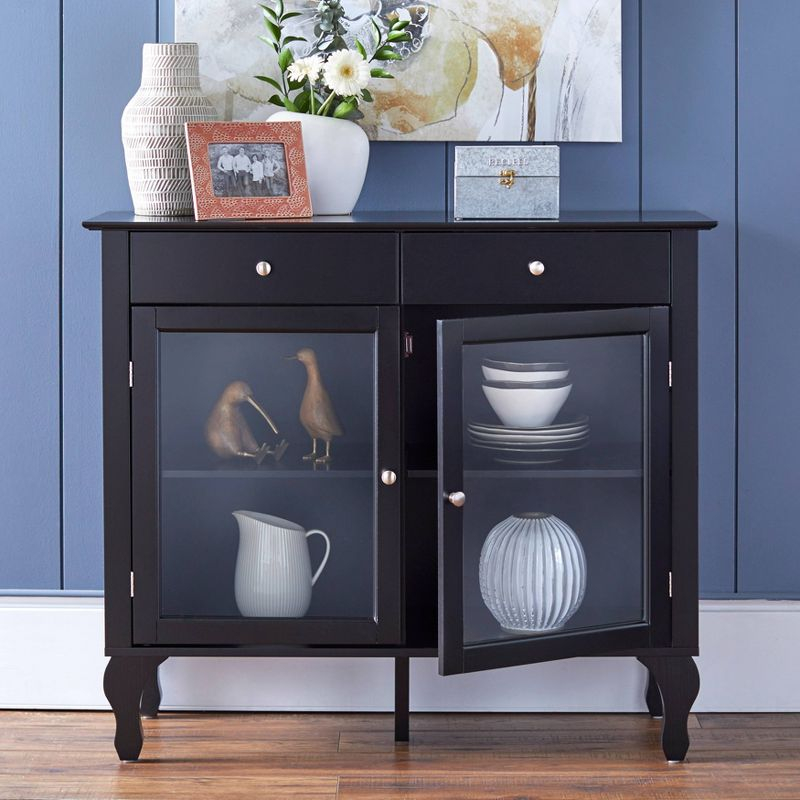 Buylateral Layla Buffet Black: Traditional Style Sideboard with Glass Doors, Adjustable Shelf, Wood Composite