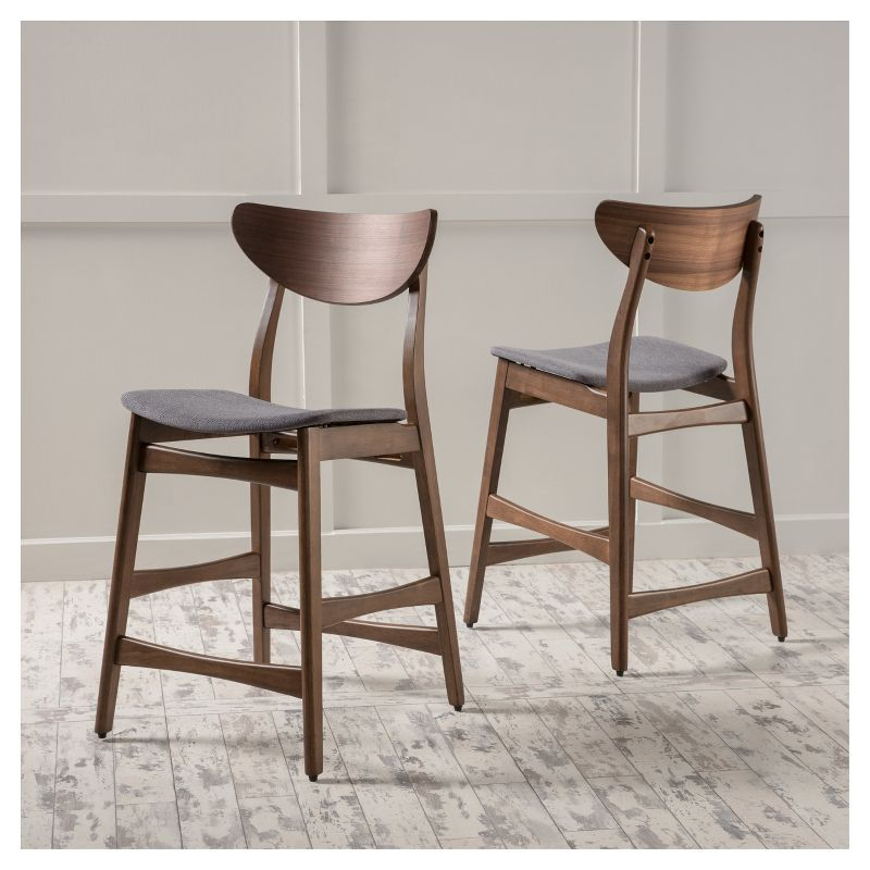 Christopher Knight Home Set of 2 24" Gavin Counter Height Barstool Dark Gray : Upholstered, Rubberwood Legs