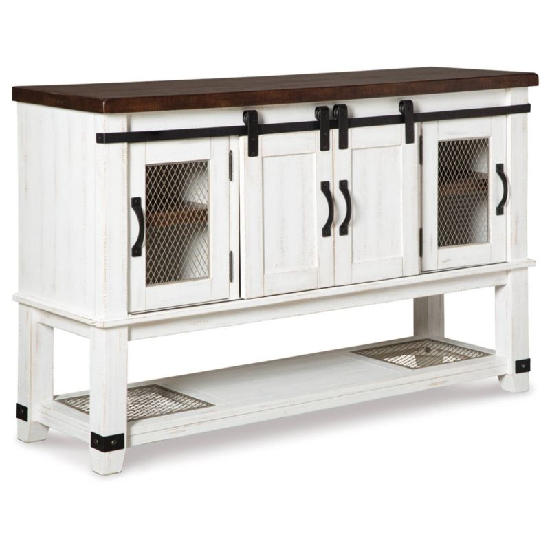 Signature Design by Ashley Valebeck Dining Server White/Brown/Beige: Rustic Farmhouse Sideboard with Adjustable Shelves