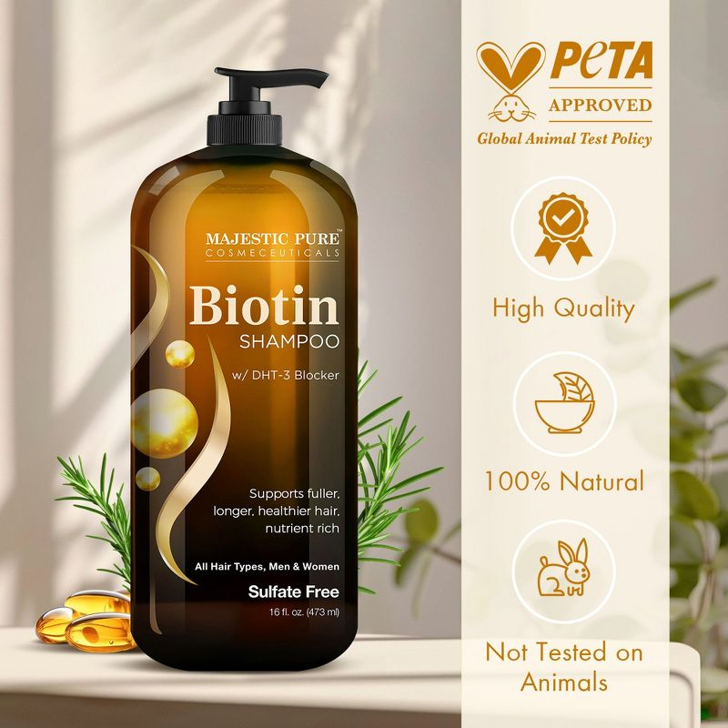 Majestic Pure Biotin Shampoo with DHT Blocker - Hydrating & Sulfate Free for Thin Hair - 16 fl oz