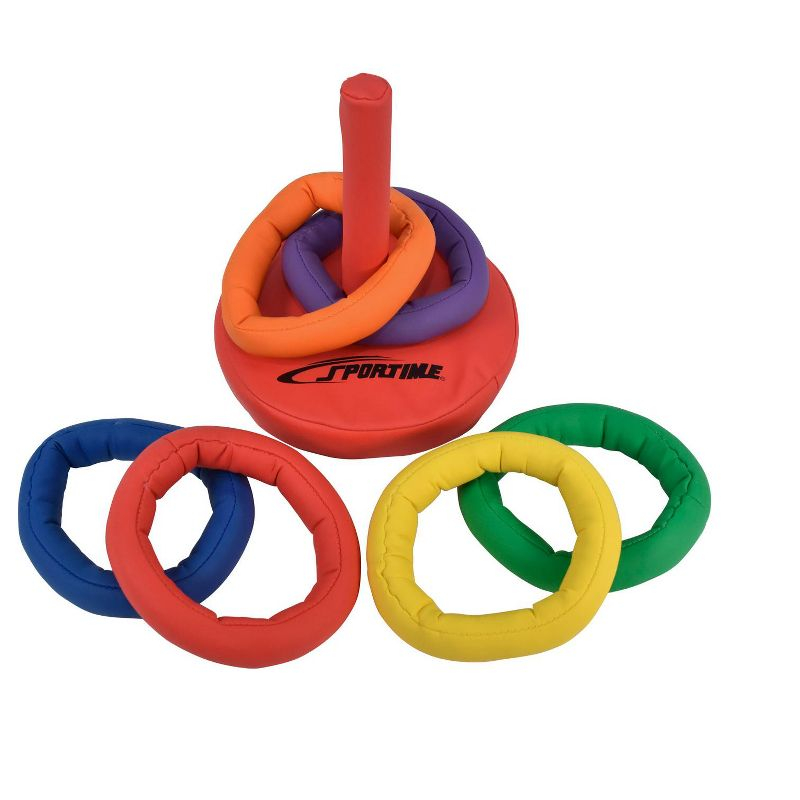 Sportime Soff-Ring Toss Game with Post, Assorted Colors, Set of 6 Rings