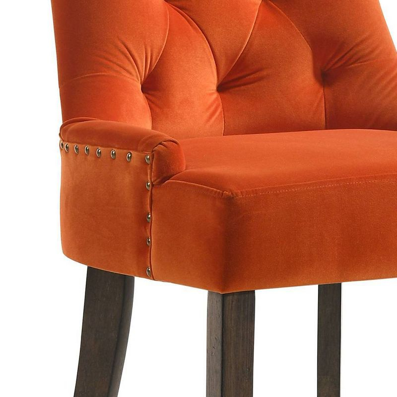 22" Farren Accent Chair Orange Velvet/Espresso Finish - Acme Furniture: Tufted, Nailhead Trim, Linen Upholstery, Wood Frame