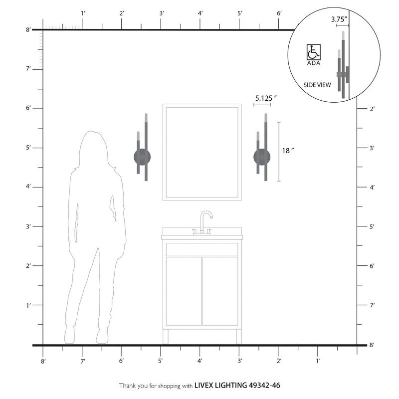 Livex Lighting Denmark 2 - Light Wall Light in  Black Chrome
