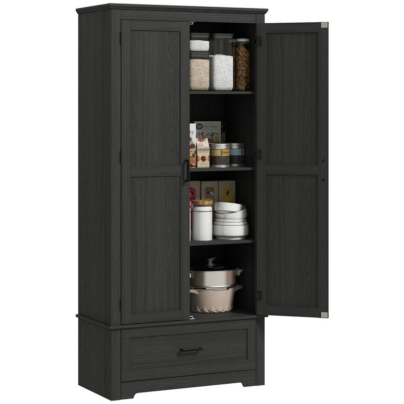HOMCOM 69" Tall Farmhouse Kitchen Pantry Storage Cabinet with Drawer and Adjustable Shelves, Black