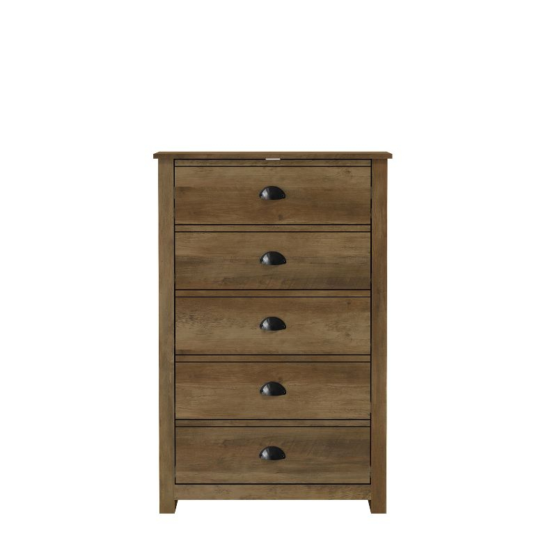 Galano Geordano 5-Drawer Knotty Oak Chest of Drawers (46.2 in. × 17.1 in. × 30.4 in.)