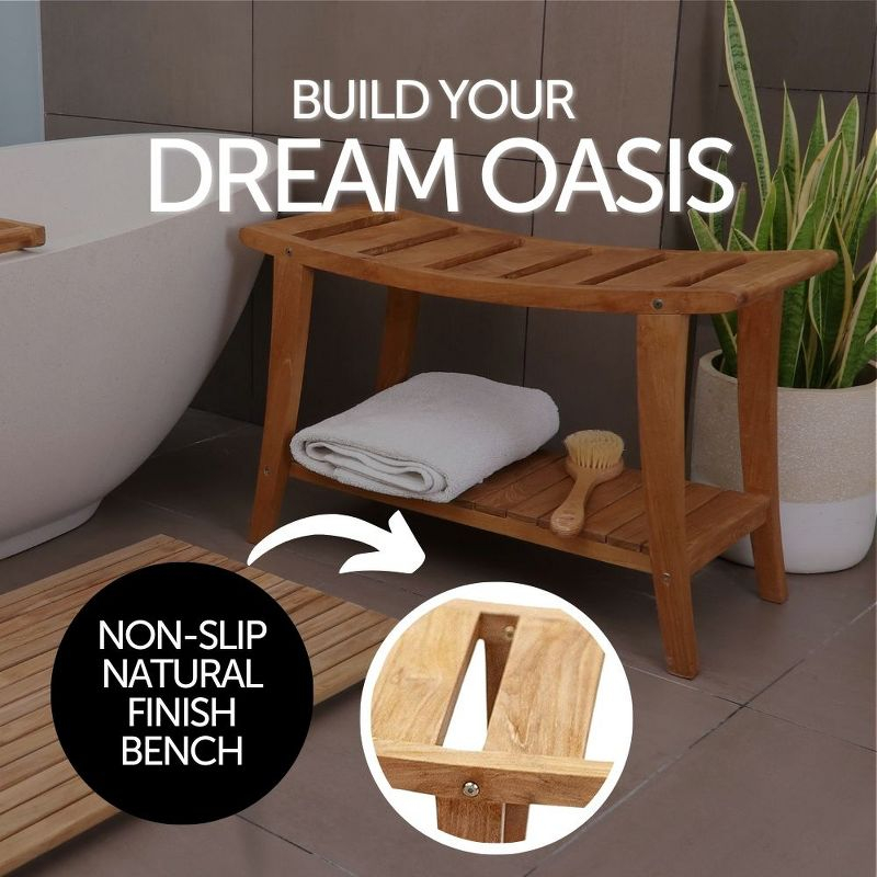 Nordic Teak 30" Asian Style Shower Bench with Shelf - Beige