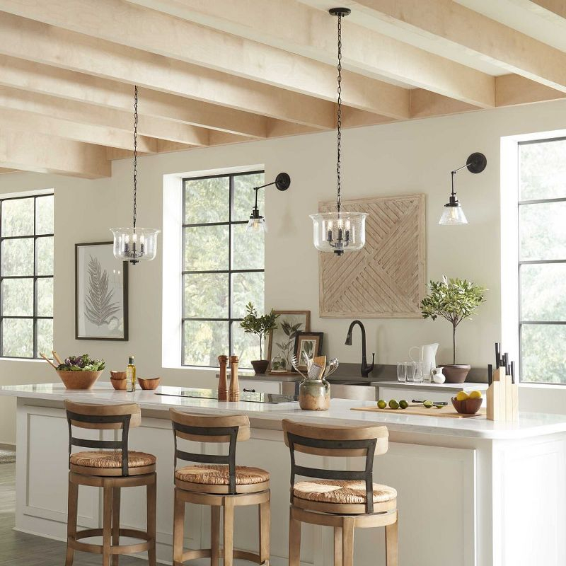 Progress Lighting Winslett 3-Light Semi-Flush Mount, Matte Black, Seeded Glass Shade