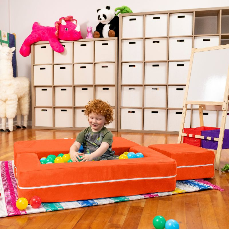 Jaxx Zipline Kids Modular Loveseat & Ottomans/Fold Out Lounger, Mandarin