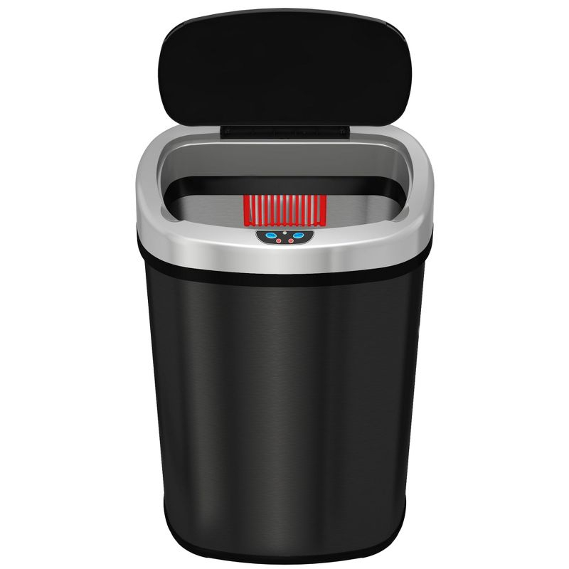 iTouchless 13 Gallon Black Plastic Oval Sensor Kitchen Trash Can with Lid and Odor Filter