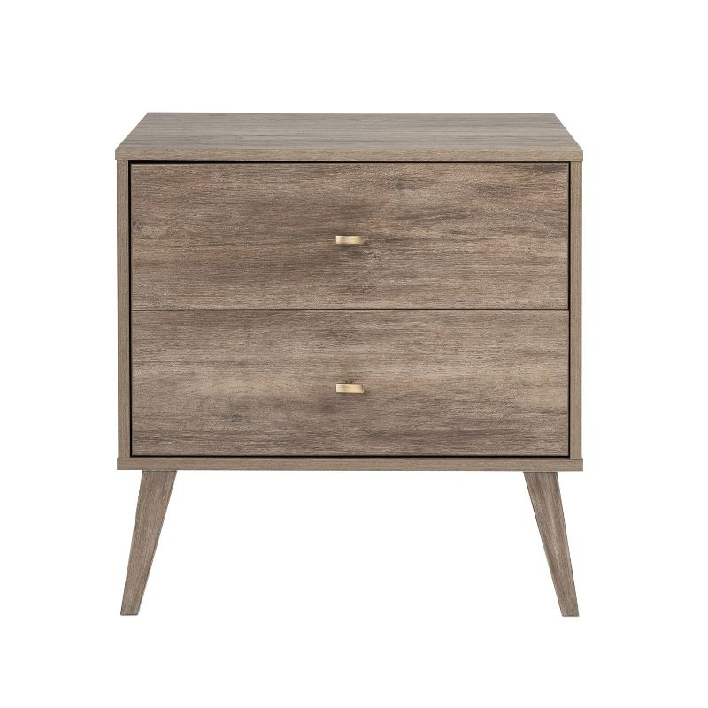 Prepac Mid Century Modern 2 Drawer Wide Nightstand Drifted Gray : Rubberwood Construction, Rectangle Shape, 25" Height