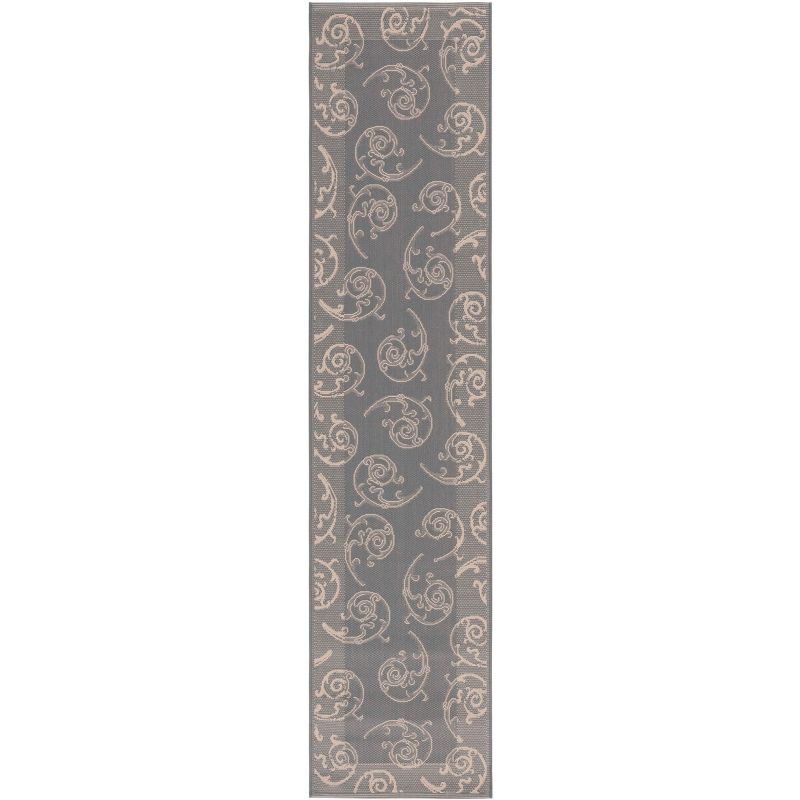 Courtyard CY2665 UV & Stain Resistant Non-Shedding Power Loomed Indoor/Outdoor Runner Rug - Grey/Natural - 2'3"x12' - Safavieh