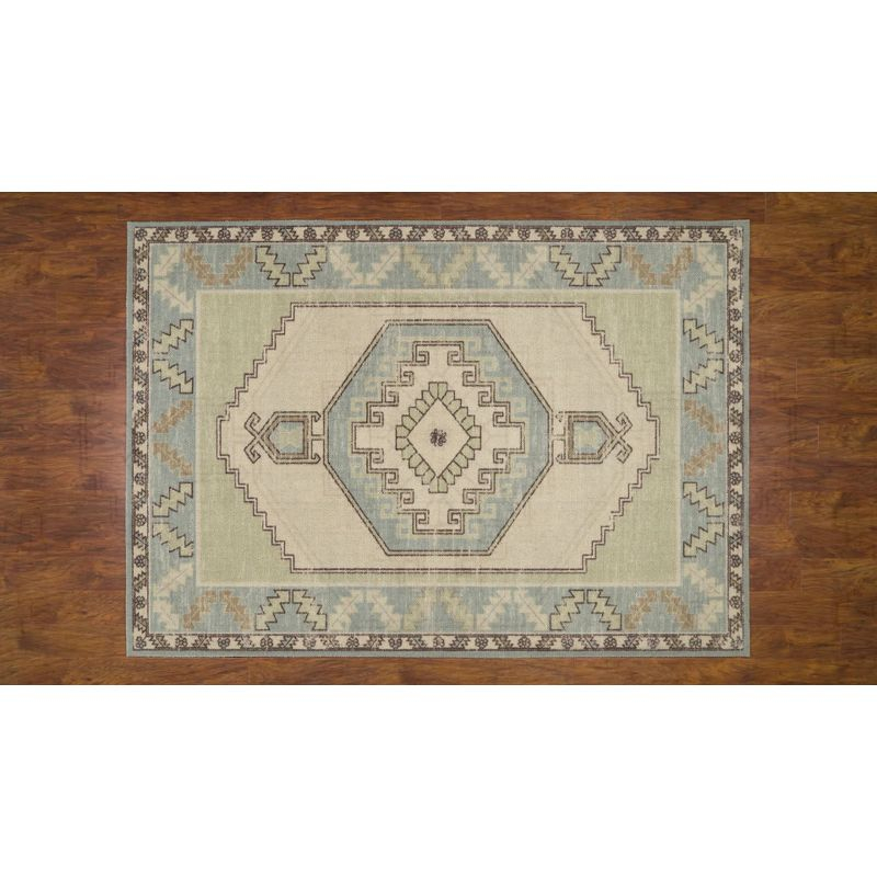 2'3"x7'6" Medallion Loomed Runner Rug Light Blue - Momeni: Traditional Wool & Nylon, Low Pile, Indoor Use