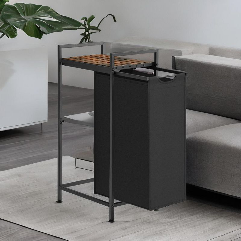 Stylish Laundry Hamper, Basket, Sorter with Pull£¬Out Bag, Shelf, Metal Frame , 12.7 Gallons (47 L), 16.5 x 11 x 29.5 Inches, Ink Black/Rustic Brown,