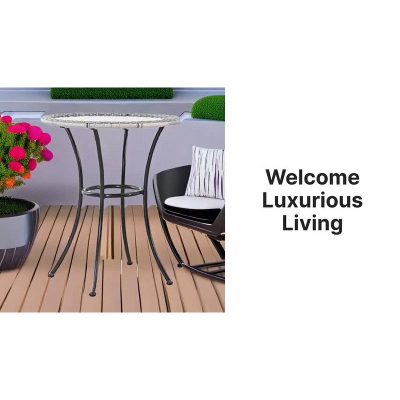 Four Seasons Courtyard Sunny Isles 24 Inch Outdoor Patio Bistro Dining Table Backyard Squared Furniture with Tempered Glass Tabletop, Black