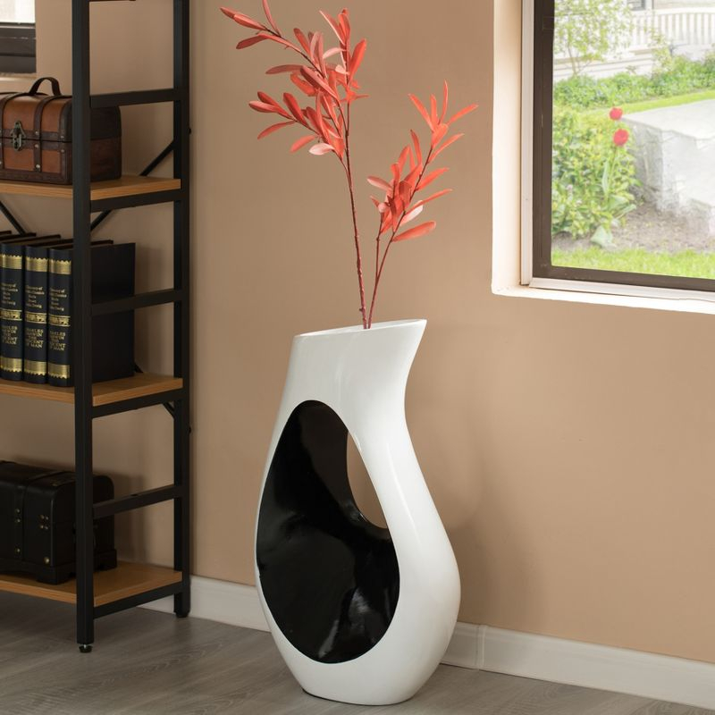 Uniquewise Tall Modern floor vase, White Unique Trumpet Floor Vase, Interior Decoration 24" Tall