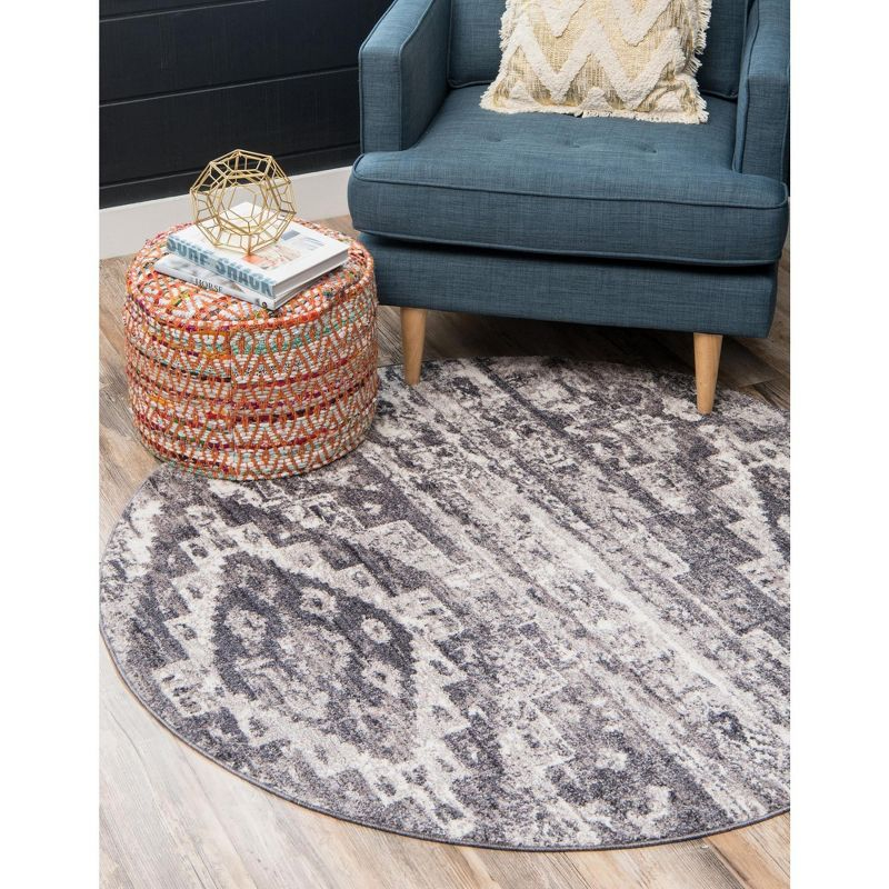 Unique Loom 3' 3 x 3' 3 Round Gray Basilica Malasana Area Rug