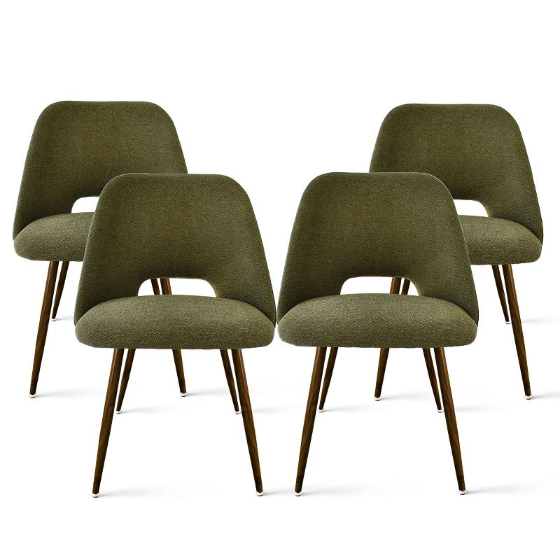 Green Fabric Dining Chairs Set Of 4,Modern Kitchen Dining Room Chairs With Curved Back,Upholstered Dining Chairs With Walnut Metal Legs-Maison Boucle
