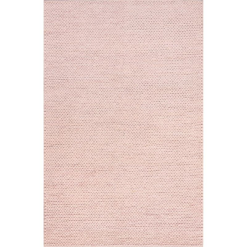 Nuloom 4x6 Penelope Wool Braided Handmade Indoor Area Rug, Pink, Solid Rustic Farmhouse Style, For Bedroom, Living Room, Hallway, Entryway