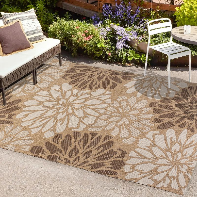 3' x 5' Zinnia Modern Floral Textured Weave Indoor/Outdoor Area Rug, Brown/Cream - JONATHAN Y