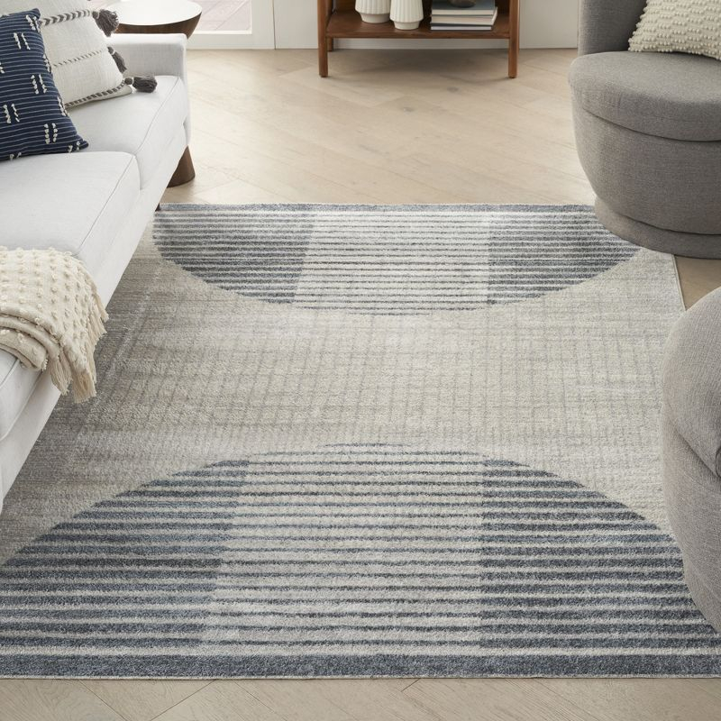 Nourison Astra Machine Washable Semi Circles Mid-Century Modern Indoor Rug Ivory Blue 4' x 6'
