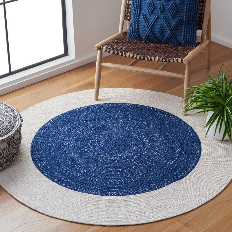 Braided BRD803 Hand Woven Area Rug - Navy/Ivory - 6' Round - Safavieh.