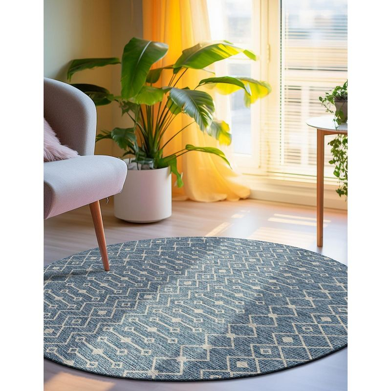 Unique Loom 10' 0 x 10' 0 Round Indoor/Outdoor Trellis Blue Area Rug