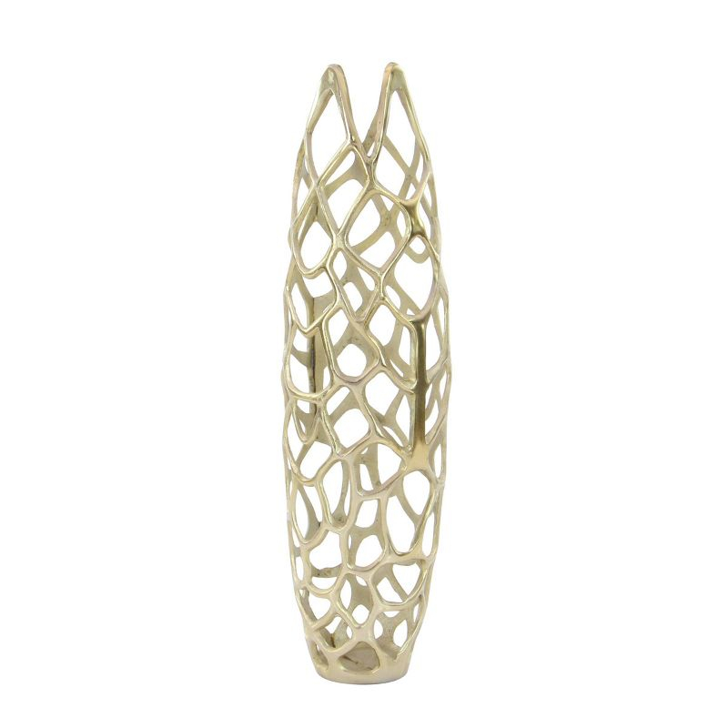 Olivia & May 31" x 9" Eclectic Woven Net-Inspired Aluminum Vase Gold - Indoor Contemporary Amphora Design