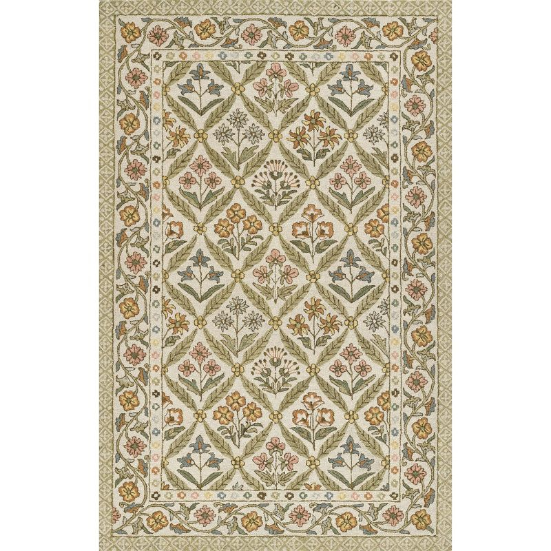 Momeni 2'x3' Cotswold Castle Combe Floral Handtufted Accent Rug Green: Wool, Medium Pile, Indoor, Classic Pattern