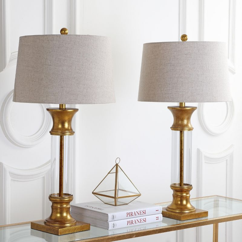 JONATHAN Y Hunter 32" Metal/Glass LED Table Lamp, Gold Leaf (Set of 2)