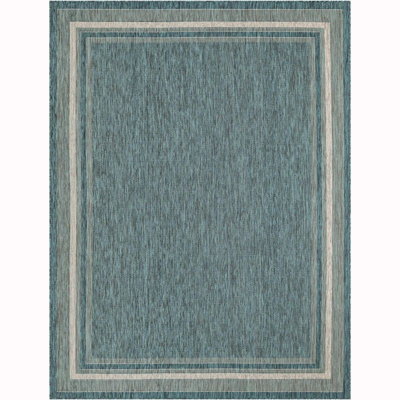 Unique Loom 9' 0 x 12' 2 Rectangle Indoor/Outdoor Border Teal Area Rug