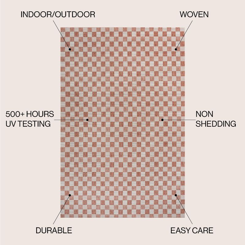 Aimee Traditional Cottage Checkerboard Salmon/Cream 3 ft. x 5 ft. Indoor/Outdoor Area Rug