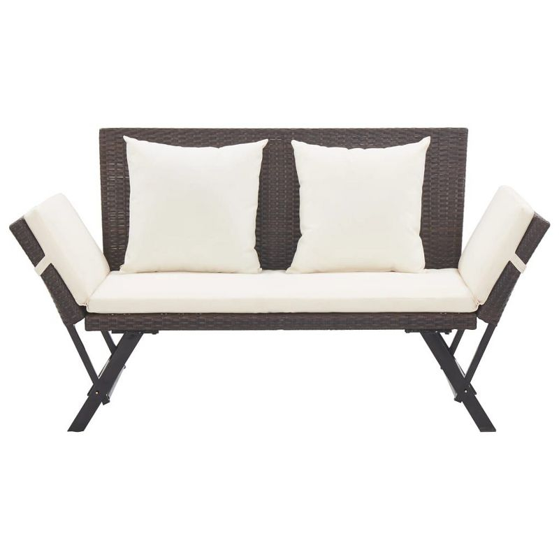 vidaXL Outdoor Sun Bed Brown rattan, Creamy white cushions
