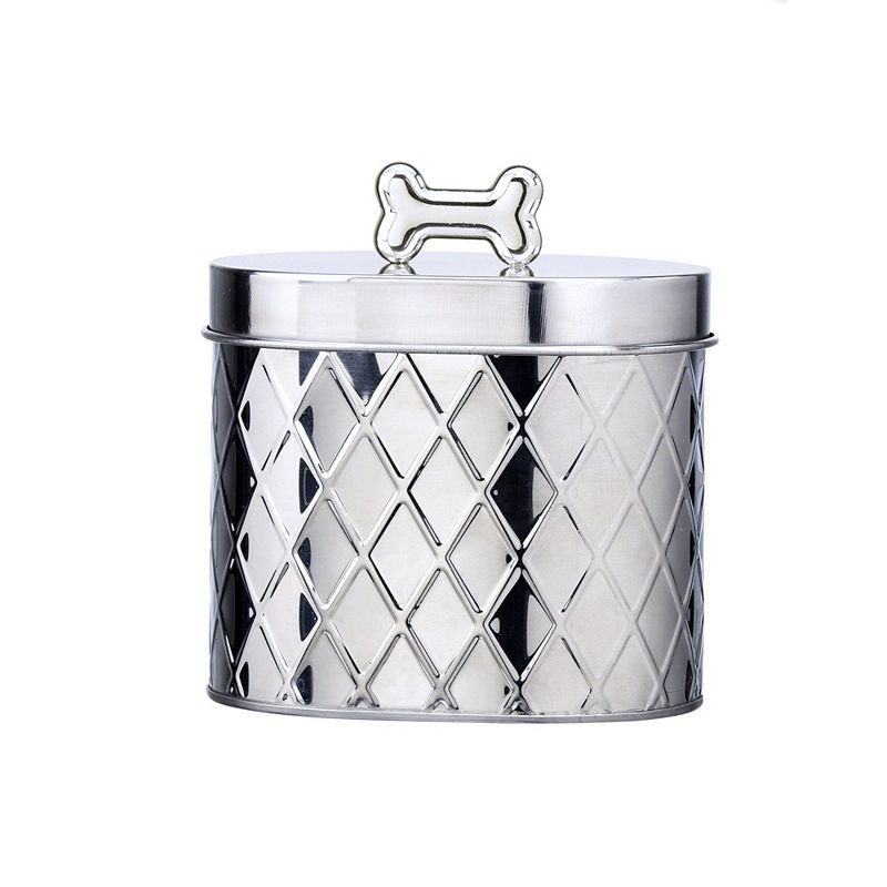 Amici Pet Metal Treats Storage Canister Stainless Steel Diamond Texture Jar, 52 oz. , Silver