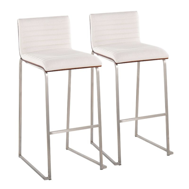 Set of 2 Mason Mara Barstools Stainless Steel/Walnut/Cream - LumiSource: Upholstered, Fixed Height, Foam Filled