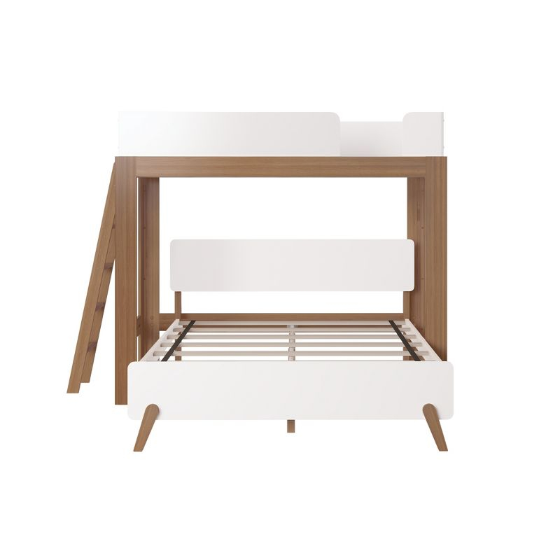 Max & Lily Mid-Century Modern Twin over Queen L-Shaped Bunk Bed, Solid Wood, White/Pecan