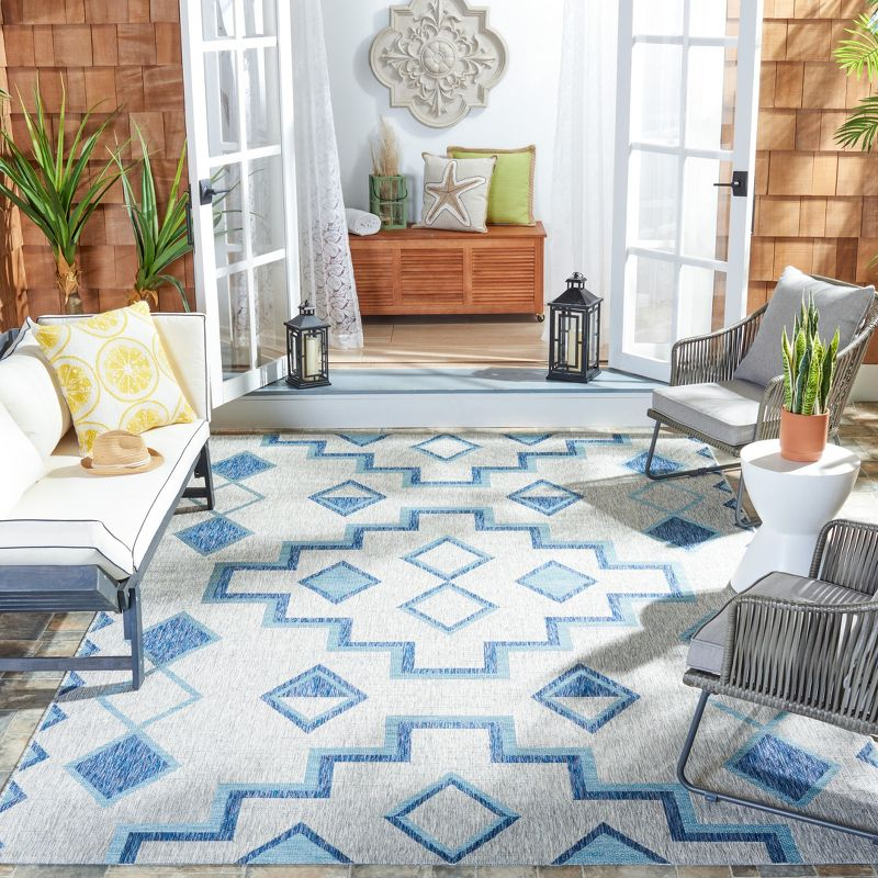 Courtyard CY8533 Power Loomed Indoor/Outdoor Area Rug - Grey/Aqua - 8'x11' - Safavieh.