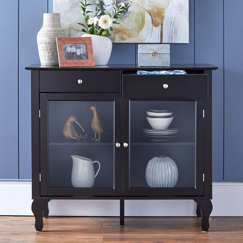 Buylateral Layla Buffet Black: Traditional Style Sideboard with Glass Doors, Adjustable Shelf, Wood Composite