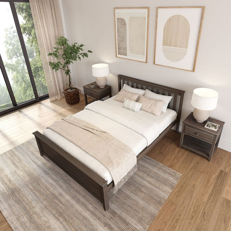 Plank+Beam Queen Bed Frame with Slatted Headboard Solid Wood Platform Bed, No box Spring Needed, Clay