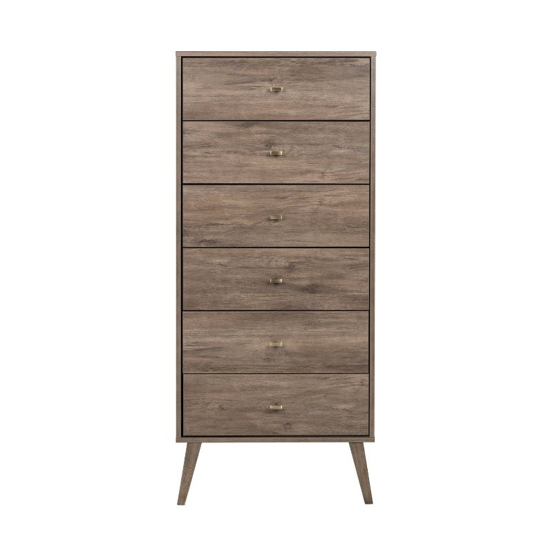 6 Drawer Milo Mid-Century Modern Tall Chest Drifted Gray - Prepac: Space-Saving Bedroom Storage