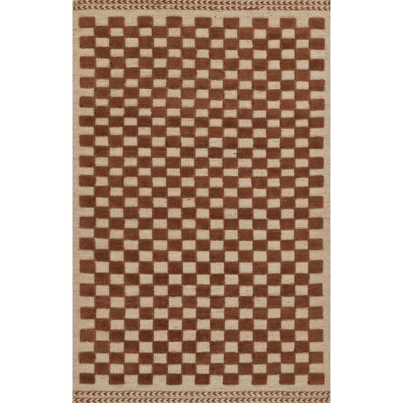 Momeni 2'6"x8' Willow Check Handwoven Runner Rug Brown: Wool, Low Pile, Classic Pattern, Indoor Use, Handmade