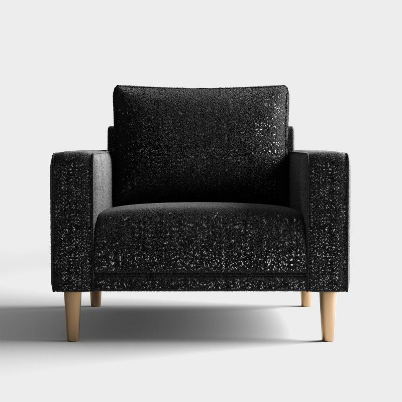 HOMES: Inside + Out Purebliss Modern Boucle Fabric Track Arm Accent Chair with Pocket Coil Cushions Black: Comfortable Seating for Living Spaces