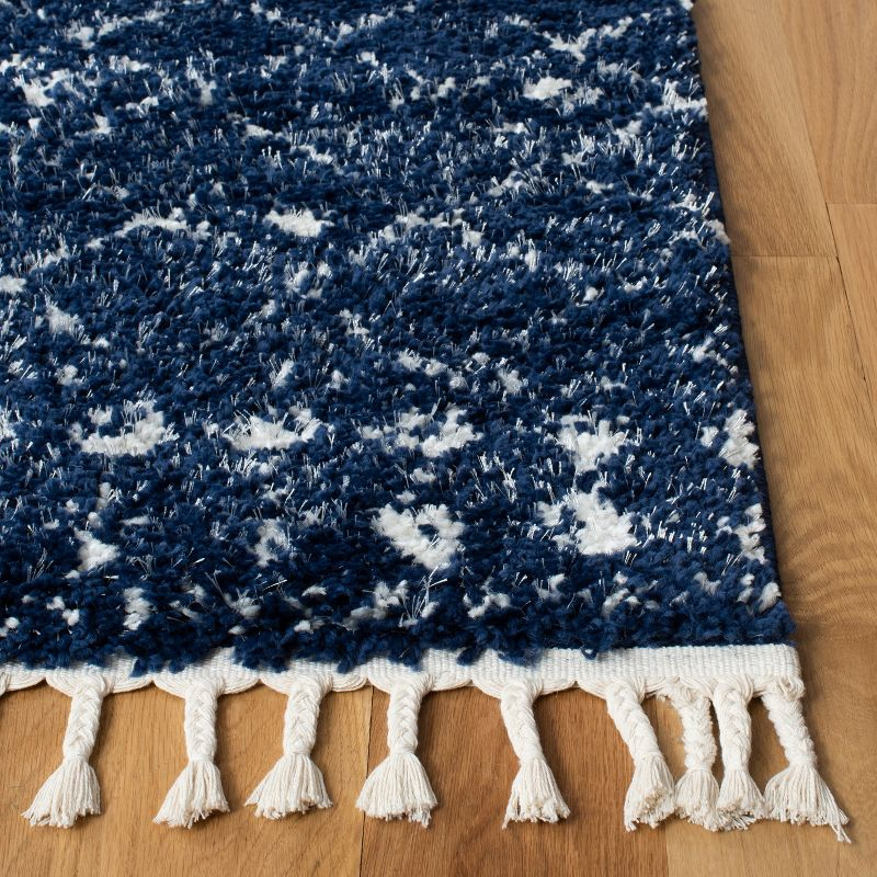 Berber Fringe Shag BFG519 Power Loomed Indoor Area Rug - Dark Blue/Ivory - 6'7"x9' - Safavieh