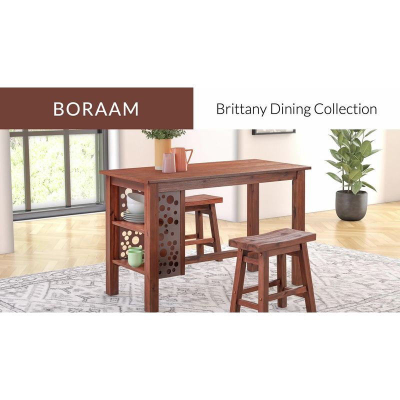 Rectangular Brittany Bar Table with Storage Shelves, Acacia Wood - Boraam: 3-Tier, Rustic Style