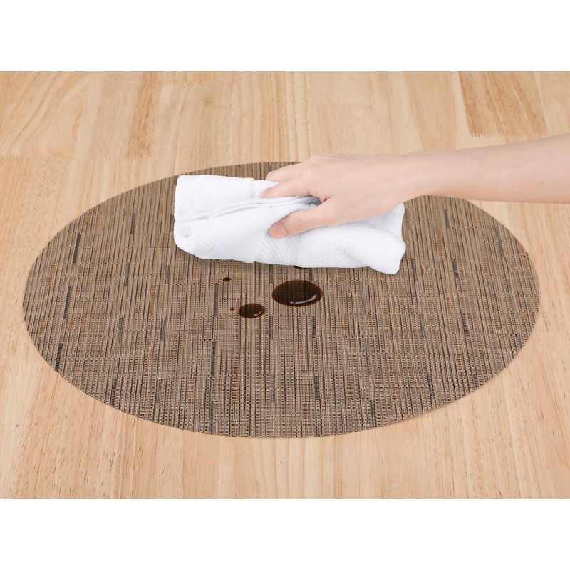 REGALWOVEN PVC Oval Kitchen Dining Table Decor Wipeable Placemats 6 Pcs Light Brown