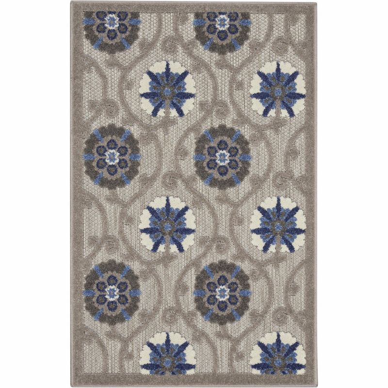 Nourison Aloha Contemporary Floral Flatweave High-Low Indoor Outdoor Area Rug Grey/Blue 2'8" x 4'